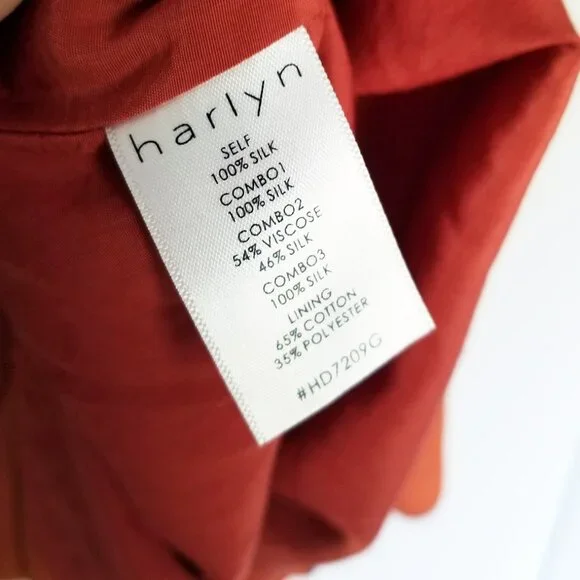HARLYN Anthropologie 100% Silk Mini Shift Dress Orange Rust Colorblock Geometric - Picture 6 of 15